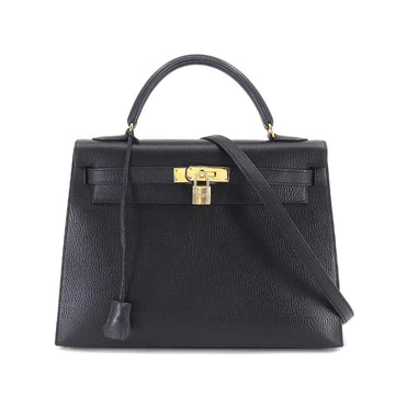 HERMES Kelly 32 2way hand shoulder bag Fjord black B stamping outside sewing Gold metal fittings