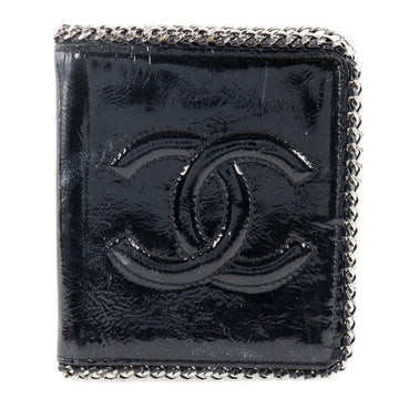 CHANEL Luxury Line Coco Mark Chain Patent Leather Black Women's Bifold Wallet