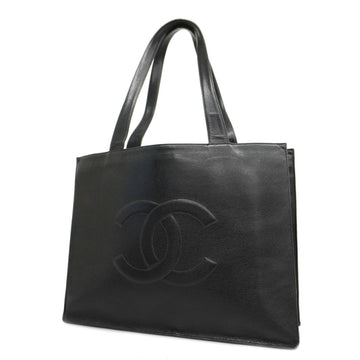 CHANEL tote bag caviar skin black gold hardware ladies