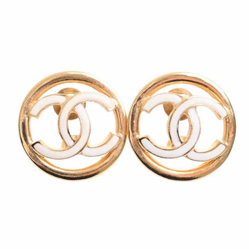 CHANEL Coco Mark Round Earrings Gold/White Women's