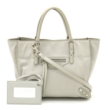 BALENCIAGA Paper Handbag Shoulder Bag Leather Light Gray 305572