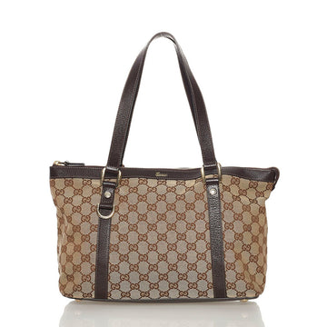 Gucci GG Canvas Abbey Tote Bag 141470 Beige Brown Leather Ladies GUCCI