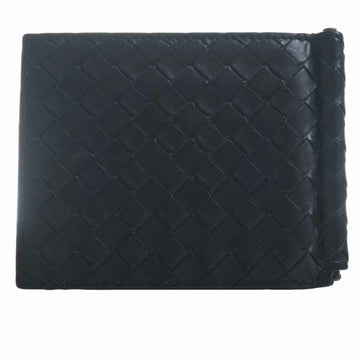 BOTTEGA VENETA Intrecciato Leather Money Clip Bifold Wallet Black