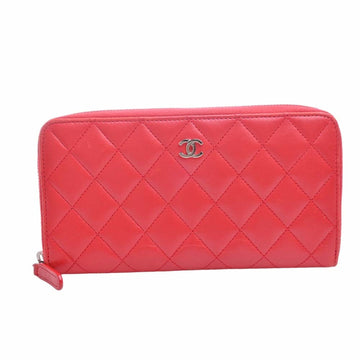 CHANEL Lambskin Coco Mark Round Zipper Long Wallet Red Ladies