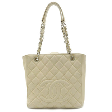 CHANEL PST matelasse here mark chain tote bag shoulder caviar skin ivory white A20994