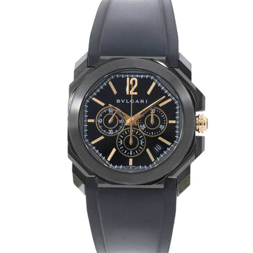 BVLGARI Octo Ultranero BGO41SCH Chronograph Men's Watch Date Black Dial K18PG Back Skeleton Automatic Winding