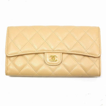 CHANEL Long Wallet Caviar Skin Matelasse Beige Diana Flap