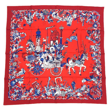 HERMES Scarf Muffler Carre 90 La Folle Parade 2020SS Rouge X Blue Blanc Red 100% Silk  aq6772