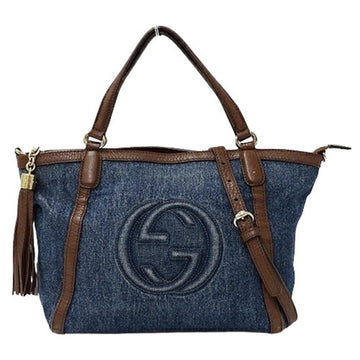 GUCCI Bag Women's Handbag Tote Shoulder 2way Soho Leather Blue Brown 369176 Tassel Crossbody