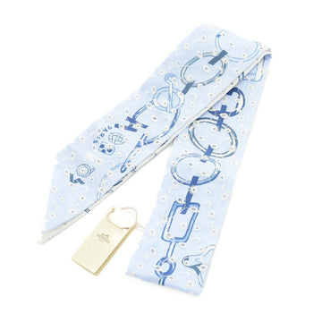 HERMES Twilly Embroidered Dre Buckle English Blue Blanc Marine Scarf