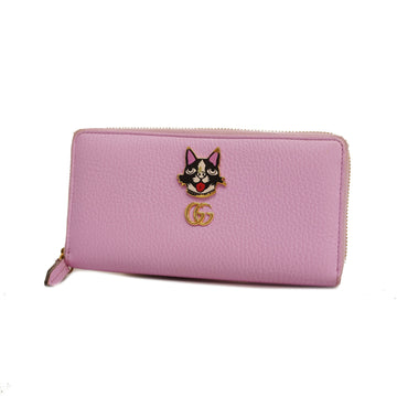 GUCCIAuth  GG Marmont Bosco Gold Hardware 499337 Leather Long Wallet Pink