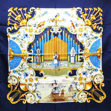 HERMES scarf Carre 90 ORGAUPHONE ET AUTRES MECANIQUES pipe organ and mechanical instrument navy x multicolor 100% silk
