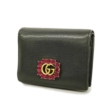 GUCCI Wallet GG Marmont 499783 Leather Black Gold Hardware Women's