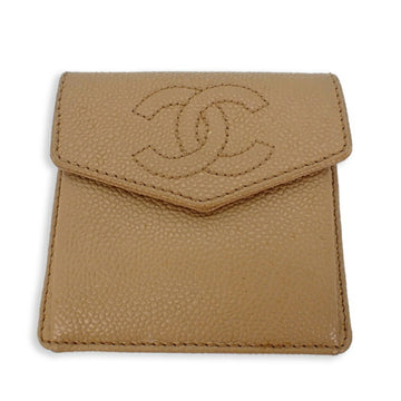 CHANEL here mark caviar skin coin case beige