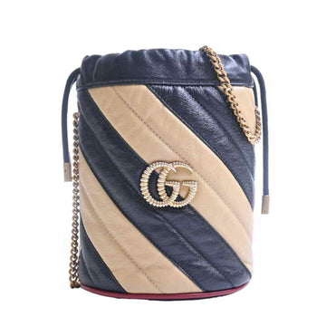 Gucci Leather GG Marmont Quilted Chain Shoulder Bag Black/Beige