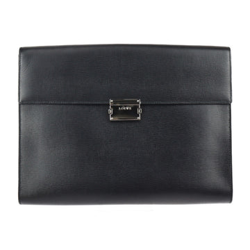 LOEWE business bag leather black silver hardware clutch second document