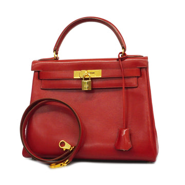 HERMESAuth  Kelly 2way bag Kelly 28 〇W stamp Women's Leather Handbag,Shoulder Bag Rouge Vif