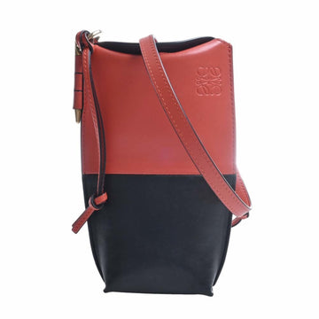 LOEWE Leather Gate Pocket Anagram Shoulder Bag 113.54IZ42 Black/Red Ladies