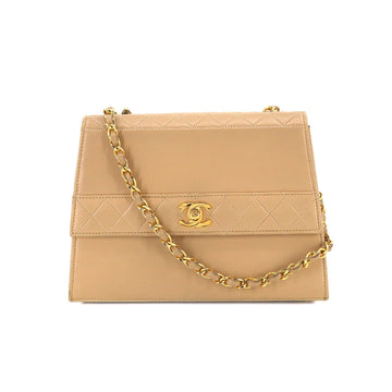 CHANEL Matelasse Trapezoid Chain Shoulder Bag Leather Beige Vintage Gold Hardware