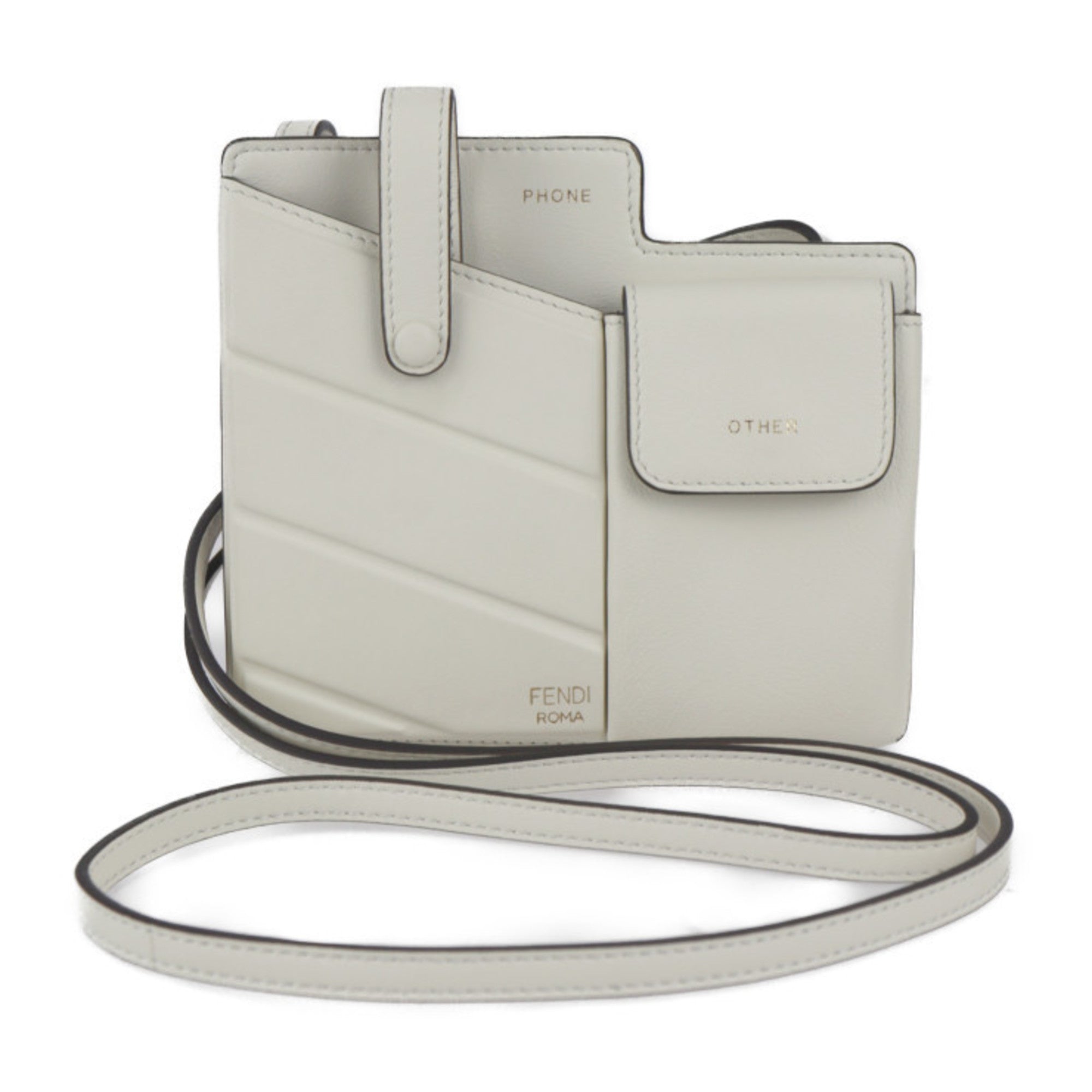 FENDI Phone Pouch Orlock Shoulder Bag 7AS131 Calf Leather Light Gray G