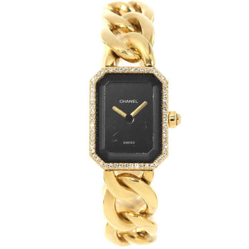 Chanel Premier L size H0113 diamond bezel ladies watch buckle black dial K18YG yellow gold quartz Premiere