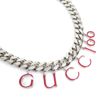 GUCCI Necklace 100 Chain Metal/Enamel Silver x Red Unisex