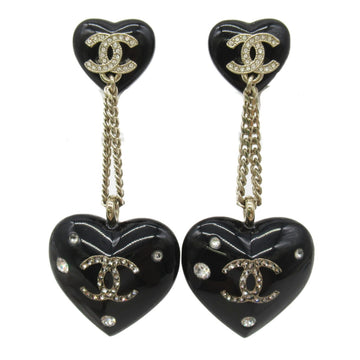 CHANEL Pierced earrings heart D22B Pierced earrings Black Gold Gold Plated Black Gold