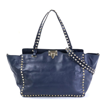 VALENTINO GARAVANI Garavani Handbag Crossbody Shoulder Bag Rockstud Leather/Metal Navy/Light Gold Women's