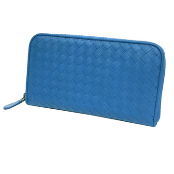 BOTTEGA VENETA Round Long Wallet Intrecciato Leather Blue 518389 Zip