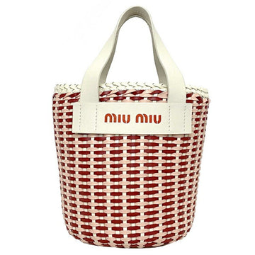 Miu Miu Miu Handbag White Red Pink Woven 5BE022 Bucket Bag Leather Canvas miu Intreccio Ladies Girly