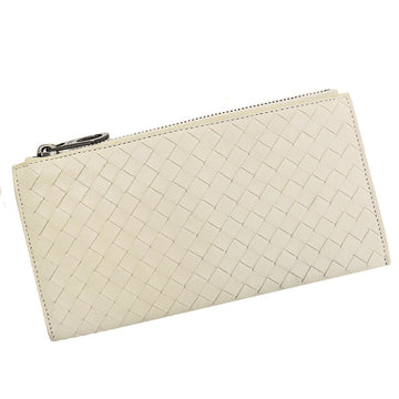 BOTTEGA VENETA Long Wallet Intrecciato White Black Leather Coin Case Women's Men's