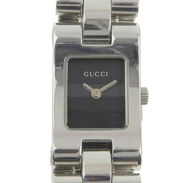 GUCCI 2305L Stainless Steel Silver Quartz Analog Display Ladies Black Dial Watch