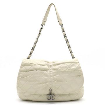 CHANEL Matelasse Coco Mark Half Moon Shoulder Bag Chain Leather Ivory