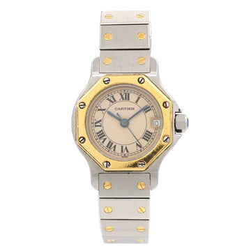 CARTIER Santos octagon SM two tone vintage ladies watch date ivory dial K18YG yellow gold quartz