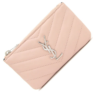 SAINT LAURENT coin case monogram 438386 pink beige leather purse small wallet key  PARIS