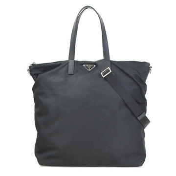 PRADA handbag shoulder bag black nylon x leather  ladies