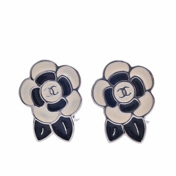 CHANEL Camellia Cocomark Earrings White/Black Ladies