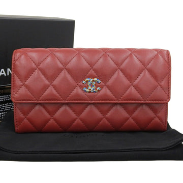 Chanel matelasse here mark logo long wallet with hook leather red A50096 seal 28 series