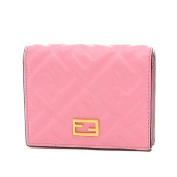 Fendi FF Embossed Small Wallet Compact Nappa Leather Pink 8M0420