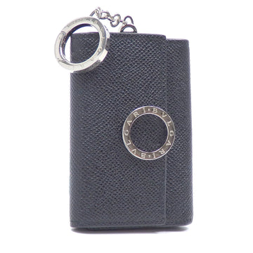 BVLGARI 6 row key case clip chain black calf leather 289360 holder double ladies men's