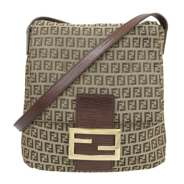 Fendi Zucchino canvas shoulder bag brown leather