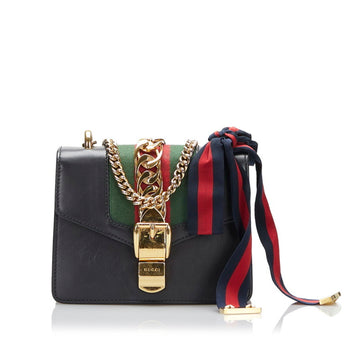 GUCCI Sherry Line Sylvie Small Chain Shoulder Bag 431666 Black Leather Ladies