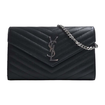 SAINT LAURENT Leather Envelope Chain Shoulder Long Wallet 377828 Black Ladies