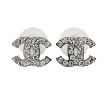 CHANEL Earrings Coco Mark Rhinestone Metal Material Silver 06V Women's