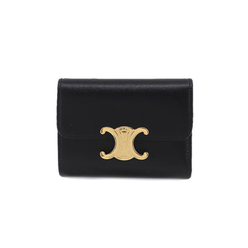 CELINE Triomphe Compact Wallet Trifold Leather Black with Coin Case 10I653DPV Gold Hardware