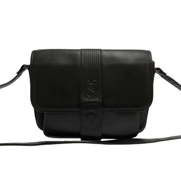 SAINT LAURENT Yves  YSL Logo Leather Genuine Mini Shoulder Bag Pochette Sacoche Black