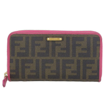 FENDI Zucca Pattern Round Long Wallet 8M0299 Brown Pink PVC