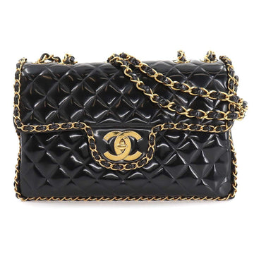 Chanel Decamato matelasse 34 chain shoulder bag enamel patent black gold metal fittings Vintage Matelasse Bag