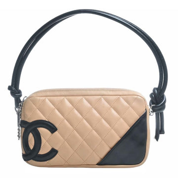 CHANEL Leather Cambon Coco Mark Accessory Pouch Beige/Black Ladies