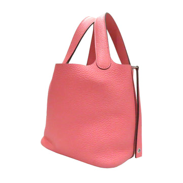 HERMES Picotin PM Handbag Rose Azare SV Hardware Taurillon A Engraved Women's Black Leather Shoulder Bag Pink